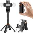 Phone Tripod, Selfie Stick Tripod for iPhone/Android with Remote & Light, Extendable Cell Phone Stand, 360Rotation Travel Stand with Rechargeable Remote with Phone, Camera, Video Recording