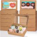 50PCS 8x5x2 Inch Bakery Boxes Cookie Boxes with Window Treat Boxes Dessert Boxes for Cookie,Donut,Muffins,Chocolate,Cupcake,Macaron,and Candy Gift Giving (Brown)