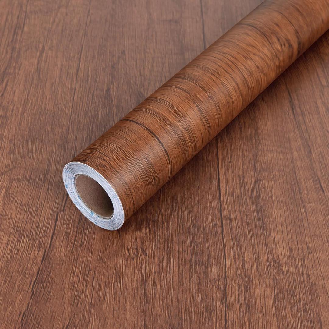 Abyssaly Wood Grain Contact Paper, Brown Wood Peel and Stick Wallpaper for Cabinets, Self Adhesive Waterproof Wall Paper for Furniture Countertops Drawer Shelf Liner 17.7 in X 118 in