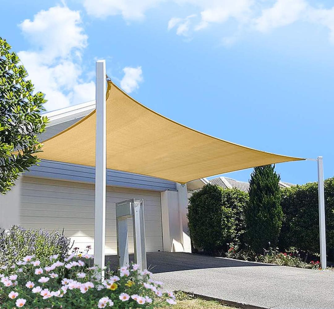 Patio Sun Shade Sail Canopy, 10' x 12' Rectangle Shade Cloth Block Sunshade Fabric - Outdoor Cover Awning Shelter for Pergola Backyard Garden Yard (Sand Color)