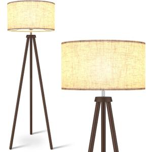 LEPOWER Wood Tripod Floor Lamp, Mid Century Standing Lamp for Living Room, Flaxen Lamp Shade, Modern Design Standing Lamp with E26 Lamp Base, Tall Floor Lamp for Bedroom, Study Room and Office Walnut