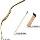 2 Pack Kids Bow and Arrow Set, 32 Inch Archery Set Handmade Wooden Toy Bow and Arrow for Kids 4-6 8-12, Cosplay Game Costume Prop Play, 2 Bows 2 Quivers and 20 Wood Arrows, Gifts for Youth Boys Girls