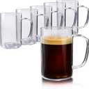 Schliersee Glass Coffee Mugs Set of 6, 10 OZ Glass Tea Cups, Clear Transparent Thin Cup for Tea, Juice, Milk, Beer, Water Hot, Cold Beverages, 300 ml (Small (Pack of 6))