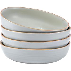 Bico Light Sage Green 45oz Stoneware Pasta Bowls Set, Set of 4, Microwave and Dishwasher Safe, for Spaghetti, Pasta, Soup
