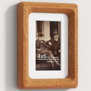 Heimlove 4x6 Picture Frames Natural Teak,Original Wood Hand Make Crafted Photo Frame with Mat to 3 x 5 Graduation Picture Display,Family Picture,Wedding Picture Tabletop & Wall Decoration