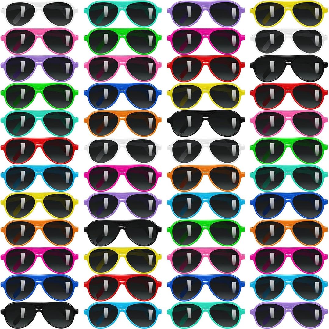 TOODOO 60 Packs Kids Sunglasses Bulk Sunglasses for Kids and Adults Neon Glasses with Dark Lenses 80's Style for Party Favor (Multicolor)
