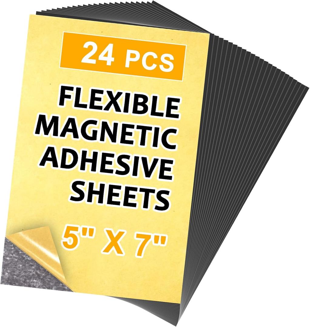 Adhesive Magnetic Sheets,5 x 7,Pack of 24 Magnetic Paper,Sticky Magnet Sheets Perfect Display Pictures,Postcards