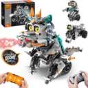 STEM Building Toys for Kids 6-14, Remote & APP Controlled 3in1 STEM Dinosaur Motorcycle Robot Building Kit for Kid with Music Spray, 646 Pcs Building Blocks Set Birthday Xmas Gift Ideas for Boys Girls (Grey Black-3in1)