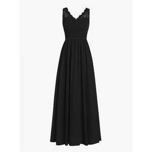 Women's Formal Bridesmaid Dresses Long Evening Dress V Neck A-Line Chiffon Lace Party Gowns, Size XL