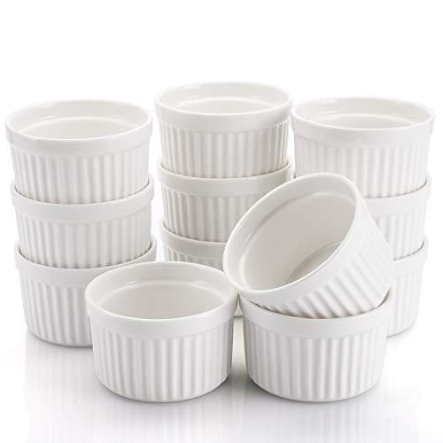 Foraineam Set of 12 Porcelain Ramekins Bakeware, 4 Ounce White Souffle Dishes Dessert Custard Baking Cups for Baking, Cooking, Serving