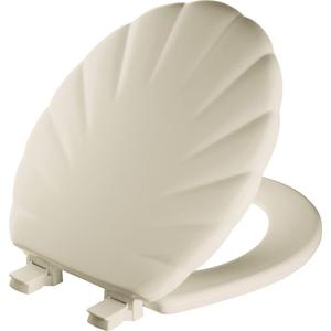 Mayfair Sculptured Shell Toilet Seat, Easy Clean Hinges with Durable Wood Seat, Made in USA, Round, Bone