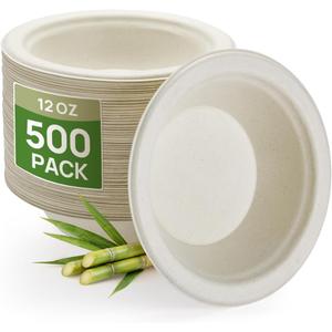 Goodluck 500 Pack Natural Brown 12 oz Compostable Sugarcane Soup Bowls