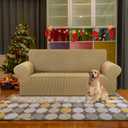 KEKUOU Stretch Loveseat Sofa Cover Slipcover,Couch Covers for 2 Cushion Couch Sofa (55"-78") Furniture Protector Sofa with Elastic Bottom for Kids,Dog. Jacquard Small Checked (Medium,Tan)