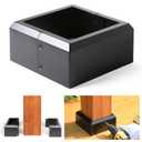 Prinfort 4pcs 6x6 Aluminum Deck Post Base Cover Outdoor, Decorative Post Covers for Basement Black, Square Post Skirts Trim for Railing丨Fence