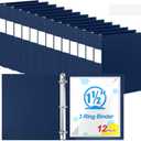 Henoyso 12 Pcs Navy Blue 1.5 Inch 3 Ring Binder Bulk, Fits Letter Size 8.5'' x 11'' Paper, Holds 350 Sheets, 2 Pockets Plastic Binders Pack for School Office Home Organization, Press-to-Open Ring
