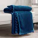DISSA Fleece Blanket Throw Size  51x63, Blue  Soft, Plush, Fluffy, Fuzzy, Warm, Cozy  Perfect Throw for Couch, Bed, Sofa - with Pompom Fringe - Flannel Blanket Throw Blanket