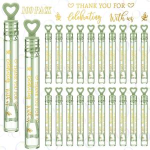 Shappy 100 Pcs Sage Green Wedding Bubble Bulk Wedding Party Favors Bubble Wand for Guests Send Off with Stickers for Bridal Shower Anniversaries Celebration Goody Bag Stuffers Filler