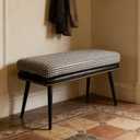 32" Retro Upholstered Entryway Bench, Leather & Fabric Shoe Bench with Removable Cushion, End of Bed Bench for Bedroom, Small Dining Bench for Living Room, Storage Bench for Hallway & Foyer, X-Large