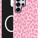 Magnetic Cheetah Phone Case for Samsung Galaxy S25 Ultra, Compatible with MagSafe, Cute Pink Aesthetic Leopard Print Soft TPU and Hard PC Shockproof Protective Phone Cover for Women Girls