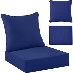 Tingjoo 1 Set 24x24x4 Inch Outdoor Chair Cushions Covers, Waterproof UV Resistant Patio Cushion Replacement Seat Slipcovers, and 24 x 20 Back Covers with Zipper for Furniture, Deep Seat Sofa (Navy)