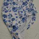 Milumia Girl's Floral One Piece Swimwear Bow Tie Side Spaghetti Strap Swimsuits (12 Years, Blue and White)