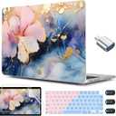 CISSOOK Compatible with MacBook Air 13.6 inch Case M2 M3 M4 Release 2025 2024 2023 2022, Plastic Hard Shell Case Keyboard Cover Screen Film for MacBook Air 13 inch A3240 A3113 A2681, Marble Flower