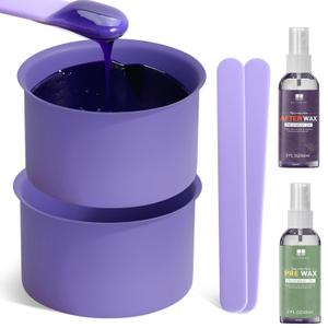 2 x BLITZWAX 2pcs Silicone Wax Pot Liners for Hair Removal, Purple Wax Warmer Bowls Kit with Sticks for Women and Men Body Waxing, Reusable and Easy to Clean Accessories, Compatible with 16 oz Waxing Kit