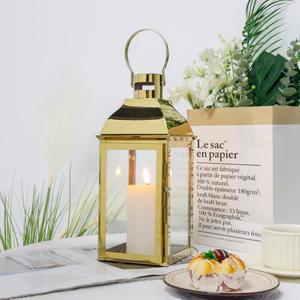 JHY DESIGN 15" H Stainless Steel Decorative Candle Lanterns with Tempered Glass Vintage Elegance for Indoor Outdoor Events Parties and Weddings(Gold)