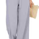Women Flowy Pants Drawstring Waist Wide Leg Palazzo Beach Pants Loose Fit with Pockets (Large Short, Purple)