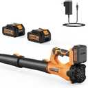 Leaf Blower Cordless, 650 CFM/170 MPH, 6-Speed Levels with 2 X 4.0Ah Battery, Handheld Leaf Blower, Electric Blowers for Lawn Care, Garden, Yard (Yellow & 2 Battery) (orange)