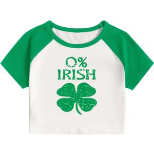 Women's Saint Patrick's Day Shirt St. Patrick's Day Crop Top Irish Shirt Shamrock Graphic Short Sleeve Crop Top (Medium, Sc-greenw-5)