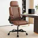 Sytas Executive Leather Office Chair, Comfy Desk Chair with Adjustable Headrest & Flip-up Padded Arms & Lumbar Support, Adjustable Hight and Tilt, Rolling Swivel, Brown
