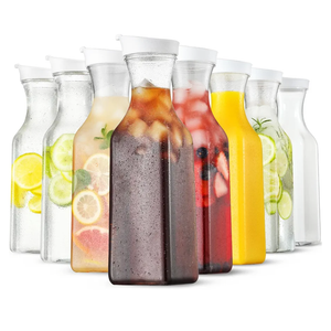 Plastic 8 PACK Large 50 Oz Water Carafe with Flip Top Lid, Square Base Juice Containers, Clear Plastic Pitcher - for Water, Iced Tea, Juice, Beverage, Milk, Cold Brew and Mimosa Bar - HAND WASH ONLY