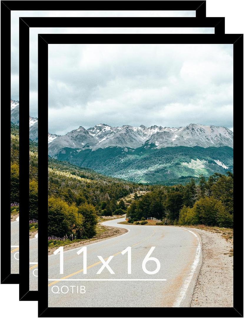 11x16 Picture Frame Black for Wall Hanging, Wood 11 x 16 Frame Photo Frame for Wall Horizontally or Vertically, Black, 3 Pack