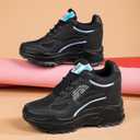 AONEGOLD Women's Hidden Wedge Sneakers High Heeld Lace Up Fashion Lightweight Walking Shoes Platform Sneakers(Black-38,5-5.5 US)