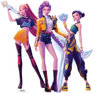KPop Demon Hunters Huntrix Cardboard Cutout Standee Life Size Character Display for Fans, Parties, or Room Dcor Rumi, Myra, and Zoey Group Cardboard Figure - Officially Licensed, 66 in x 66 in