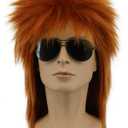 yuehong Long Orange Mullet Wig Spiked Rocker 70s 80s Disco Style Wig For Men Women Heat Resistant Synthetic Fibers Costume Hair(Orange)