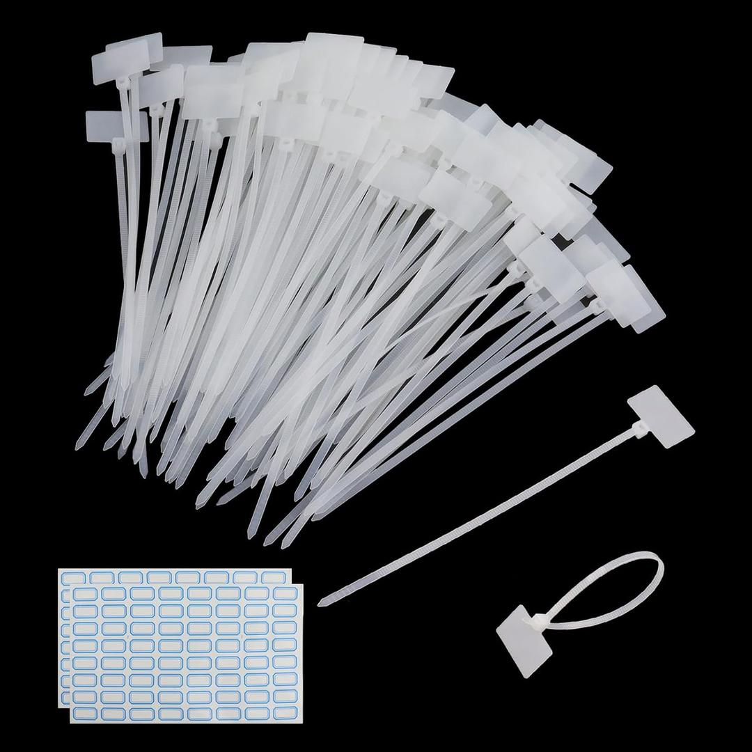 Oedema 100 Pcs 3mm x 165mm Cable Label Marker Tags 6.5 Inch Length Writable Self-Locking Wire Labels Zip Ties for Indoor Outdoor Use, White