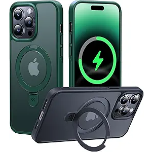 CASEKOO Designed for 14 Pro Case with Magnetic Invisible Stand [Military Drop Protection] [Compatible with MagSafe] Shockproof Slim Translucent Matte Pro Case 6.1 Inch, Green