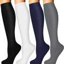 Iseasoo 4 Pairs Compression Socks for Women Circulation-Best Support for Nurses,Running,Athletic,Travel (Large-X-Large, 02-00-Black/White/Navy/Gray-4 Pack)