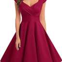 Bbonlinedress Women Short 1950s Retro Vintage Cocktail Party Swing Dresses Dark Red 2XL