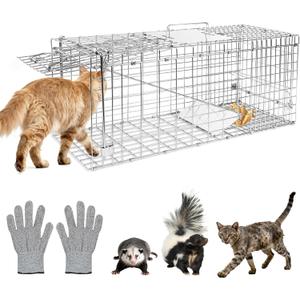 Humane Live Animal Trap Cage 32" × 13" × 11", Heavy-Duty Live Catch Cage for Raccoon, Squirrel, Stray Cats, Groundhogs, Armadillos, Opossums, Rabbits, Skunk, Mole, Small Wildlife Control