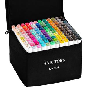 Alcohol Markers 120 Colors with Base Support, Drawing Art Markers Perfect for Students Kids and Adults Comics Sketching Illustration Artistic Creation Gift