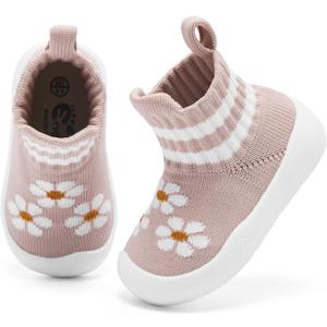 Engtoy Baby Shoes & Socks - Non-Slip Breathable Slippers with Soft Rubber Sole - Baby Boys & Girls Slip On Sneakers (0-9 Months Infant, Pink Flower)