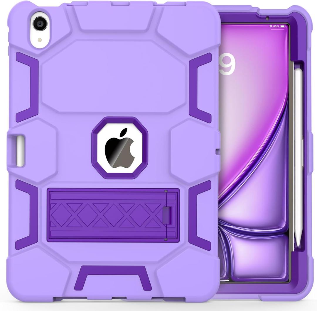 CCMAO for iPad Air 11 Inch Case M3/M2 2025/2024, iPad Air 5th Generation 2022/iPad Air 4th Gen 2020 10.9 Inch with Pencil Holder and Kickstand, Heavy Duty Shockproof Protective Cover, Lavender Purple (01 Light+Dark Purple)