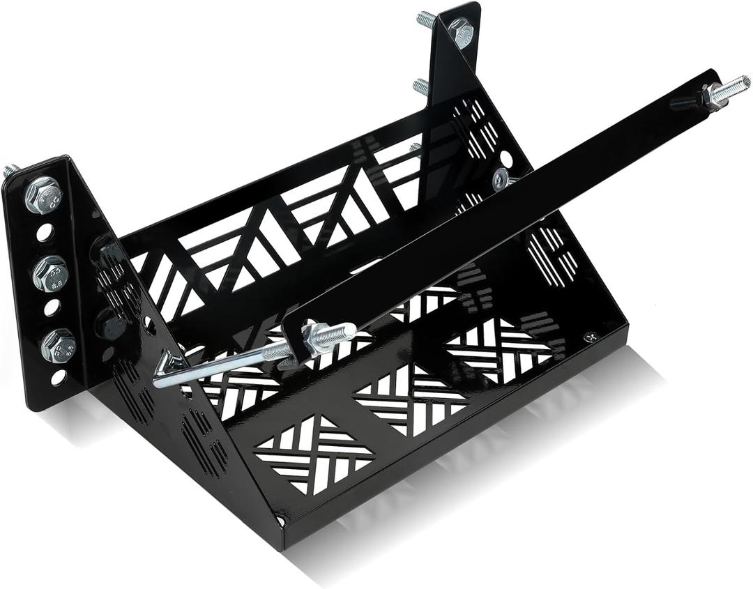 Universal Battery Mounting Tray, Battery Holder Bracket Compatible with RV Trailer Car Boat Truck, Heavy Duty Battery Box Mount Hold Down Bracket Relocation Kit for Group 24 Battery Box (Black)