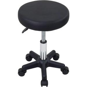 FURWOO Round Rolling Stool Height Adjustable Stool with Wheels for Spa Salon Massage Black