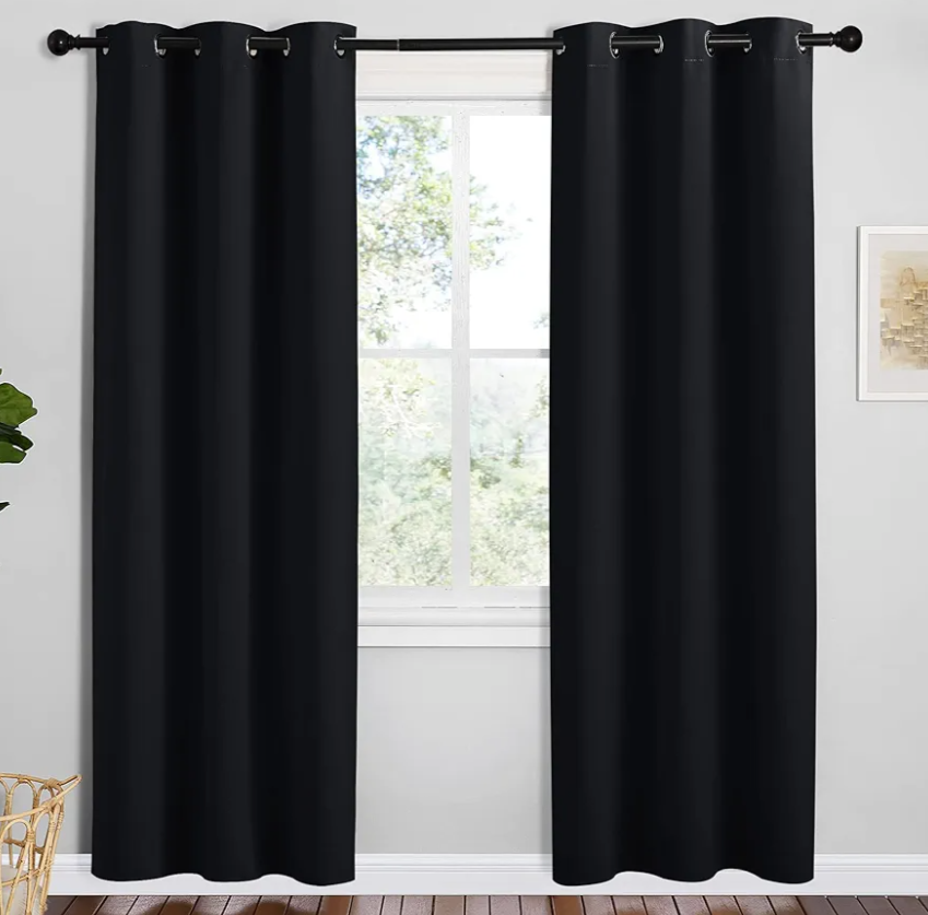 NICETOWN Bathroom Blackout Thermal Curtains and Drapes, 2 Panels, 52 inches Wide by 132 inches Long, Black, Solid Thermal Insulated Grommet Blackout Drapery Panels for Window