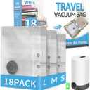 18 Packs Vacuum Bags for Travel with Rechargeable Pump, 3 Sizes Vacuum Seal Bags for Clothing, Compression Vacuum Travel Bags for Luggage, Vacuum Packing Bags for Closet Organization