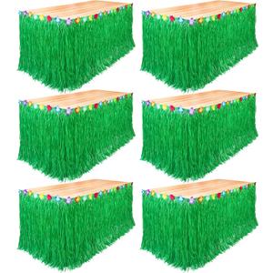 Fovths 6 Pack Luau Grass Table Skirt Natural 9 Feet x 29.5 Inch Hawaiian Table Skirt for Tropical Hawaiian Party Decorations Luau Party Costume Party, Green